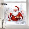 Santa Claus Wall Stickers Christmas Window Clings, Reusable Static Holding Milk And Cookies Winter Party Decorations Glass Decals, Holiday Sticker for