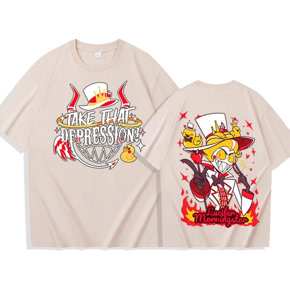

Hazbin Hotel Lucifer Graphic Design Graphic Print T-shirt Man Woman Harajuku Short Sleeve O-neck Casual Oversized T-Shirt Gift 3XL