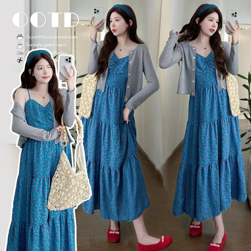 2026 Maternity Floral Sling Dress & Knit Cardigan Set for Spring/Summer XL