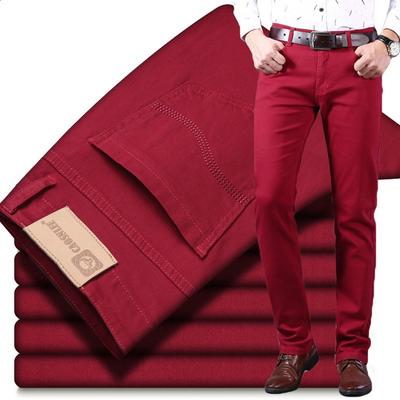 Weinrote Jeans für Frühling und Sommer, modisch, lässig, Boutique, Business, lässig, gerade Denim-Stretchhose, Herren-Markenhose