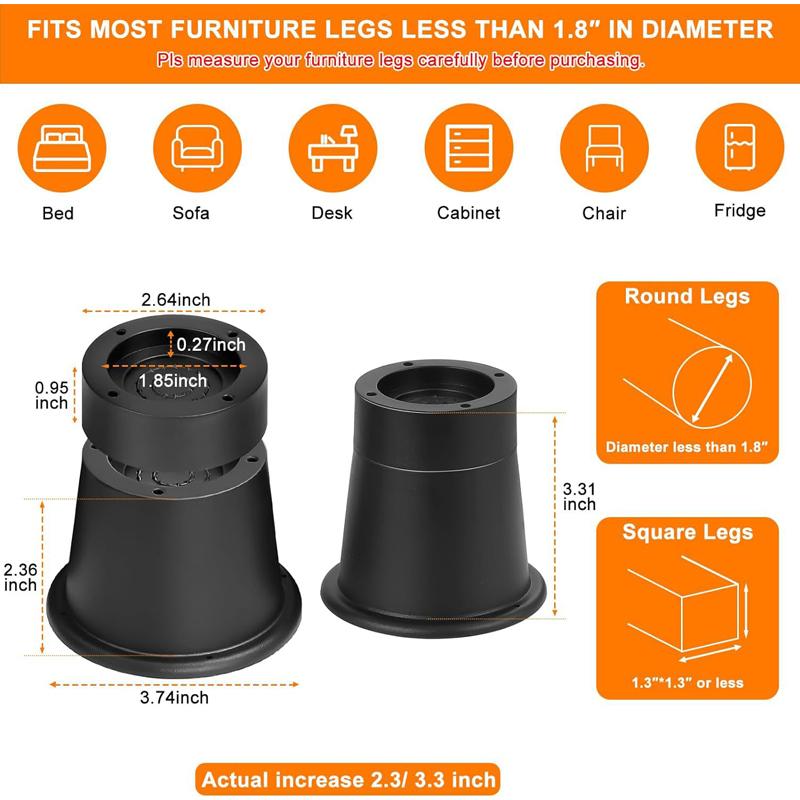 4Pcs Heavy Duty Furniture Riser Round Rubber Sofa Riser Supports Up to 6000 lbs for Sofa Table Bed Chair Bottom Leg Raiser