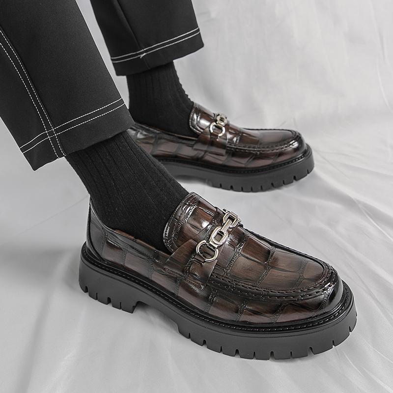 High Quality Men's Crocodile Leather Comfortable Thick Soled Derby Shoes Spring Men Retro Lace Up Business Casual Leather Shoes