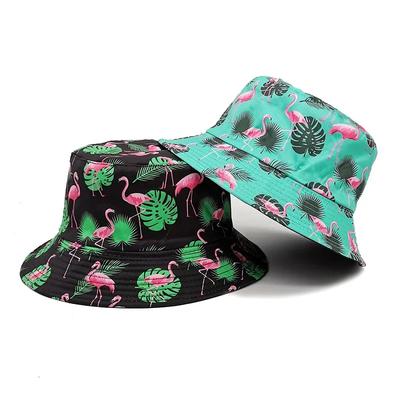 Panamské klobouky typu bucket se zvířecím potiskem plameňáků, rybářský klobouk, letní sluneční klobouky pro ženy, muže, oboustranná rybářská čepice