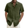 Spring Summer Men's Casual Cotton Linen Color Short Sleeve Shirts Loose Shirts
