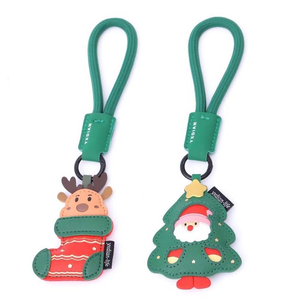 Sewn Santa Claus Keychain Exquisite Leather Elk Pendant Versatile Christmas Key Ring Car Key