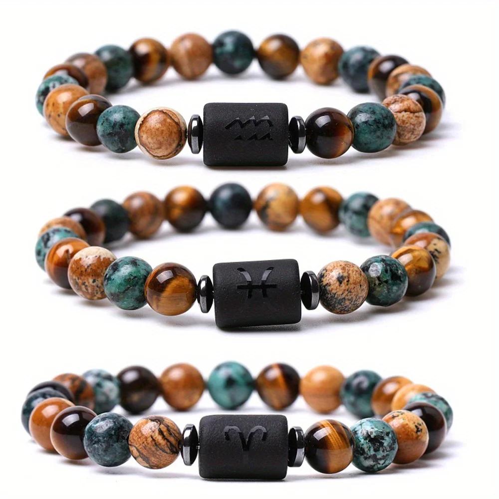 Zodiac Bracelet for Women Men Zodiac Sign Natural Stone Bead Bracelet 12 Constellation Prayer Blessing Bracelet 1pc 8mm Gemini