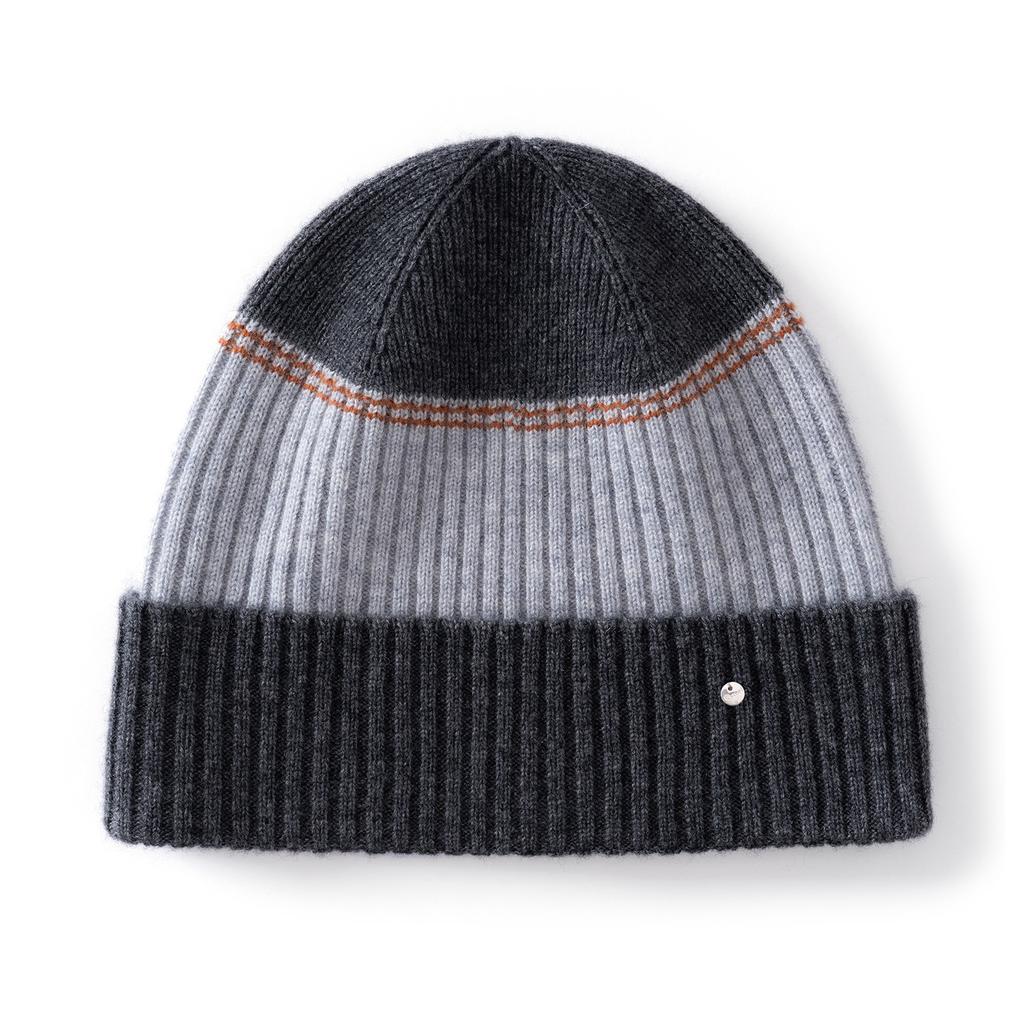 Color Matching Cashmere Wool Hat Double-layer Flipped Brim Versatile Knitted Hat Warm Autumn and Winter Fashion Windproof Striped Hat Women