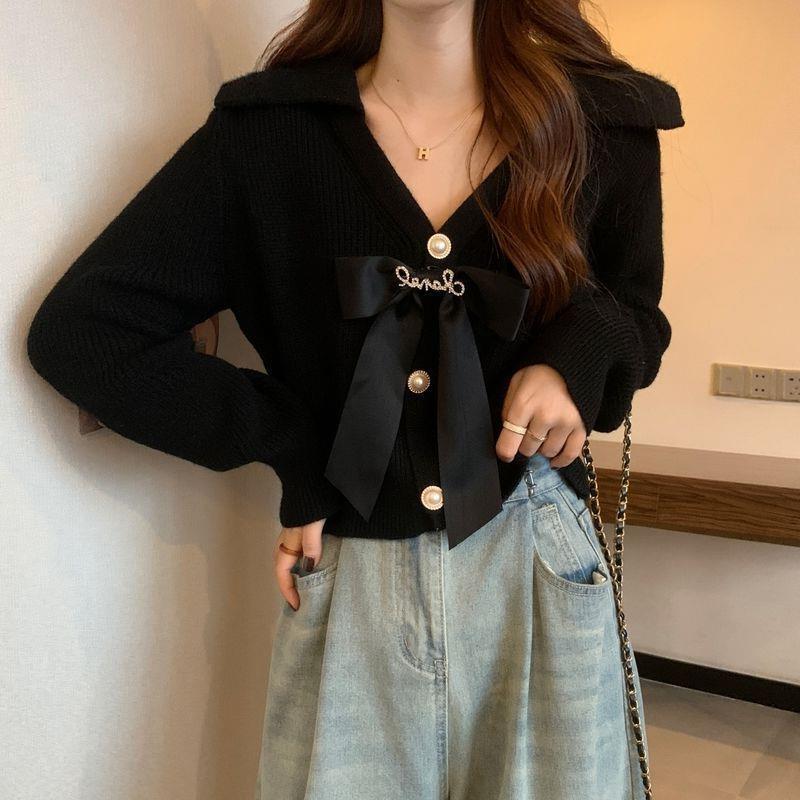 Women's French Doll Collar Knit Sweater with Bow - Fall/Winter 2024 Collection
