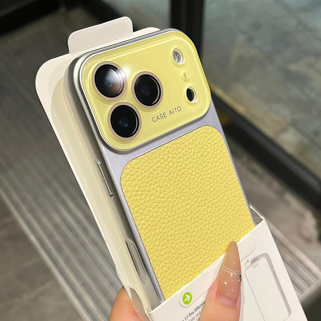 Luxury Lychee Leather Color Case for iPhone 17 16 15 14 13 Pro Max Matte Shockproof Glass Camera Protection Soft Bumper Cover