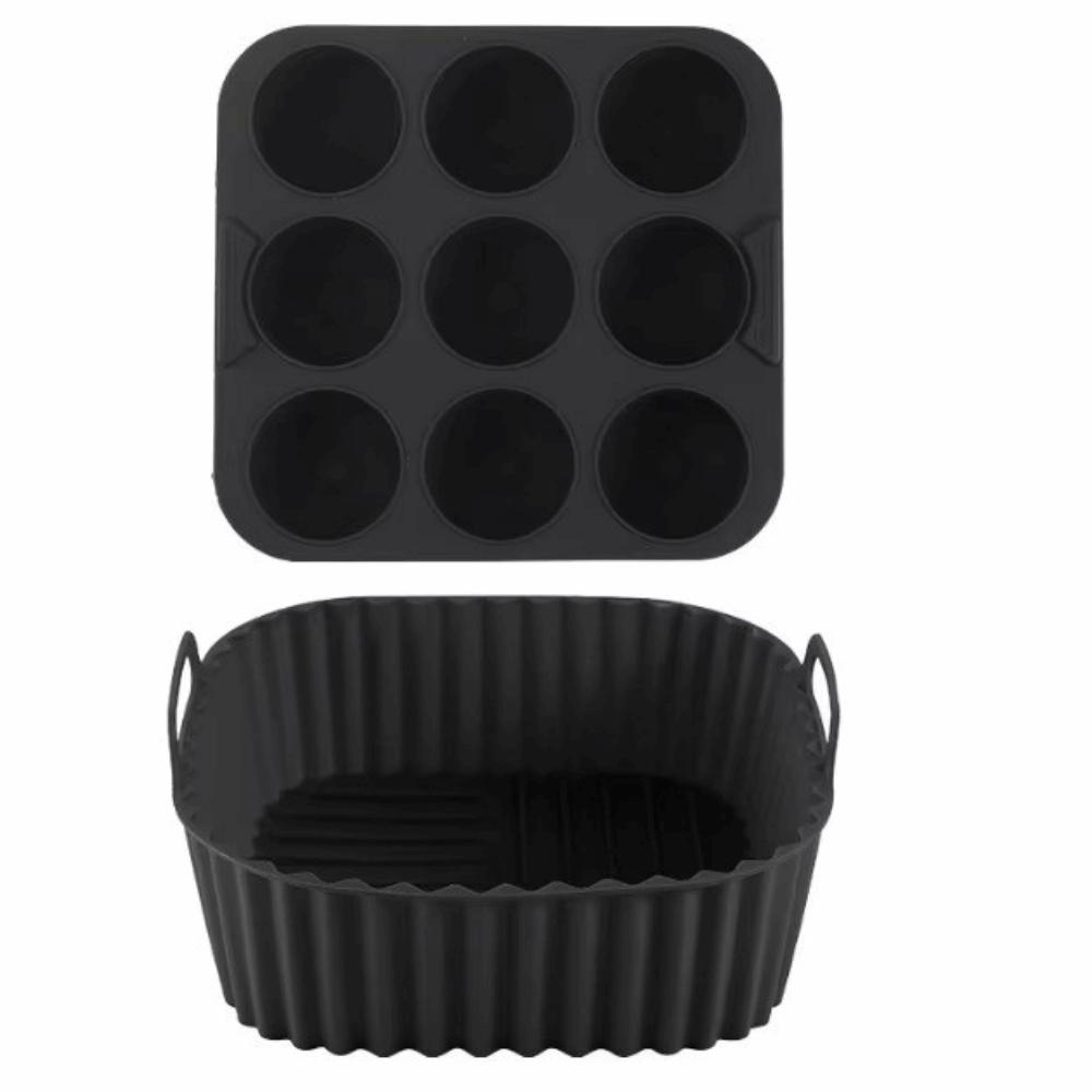 

2 Pcs Square Silicone Baking Tray Non-Stick Cupcake Mold Air Fryer Accessories Household Use чёрный