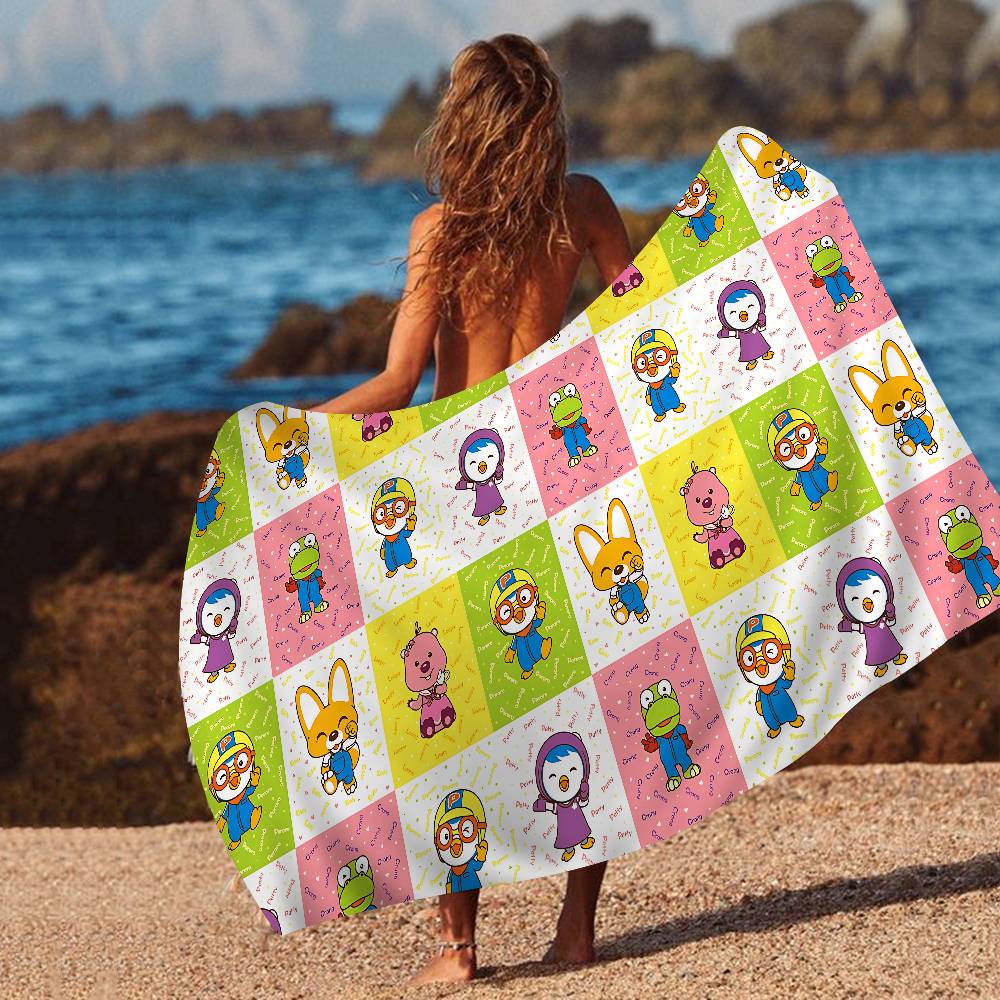 Asciugamano da Spiaggia Stampato in Microfibra Carino Cartoon P-Pororo per Alpinismo Yoga Spiaggia Nuoto Corsa Asciugamano Morbido Assorbente