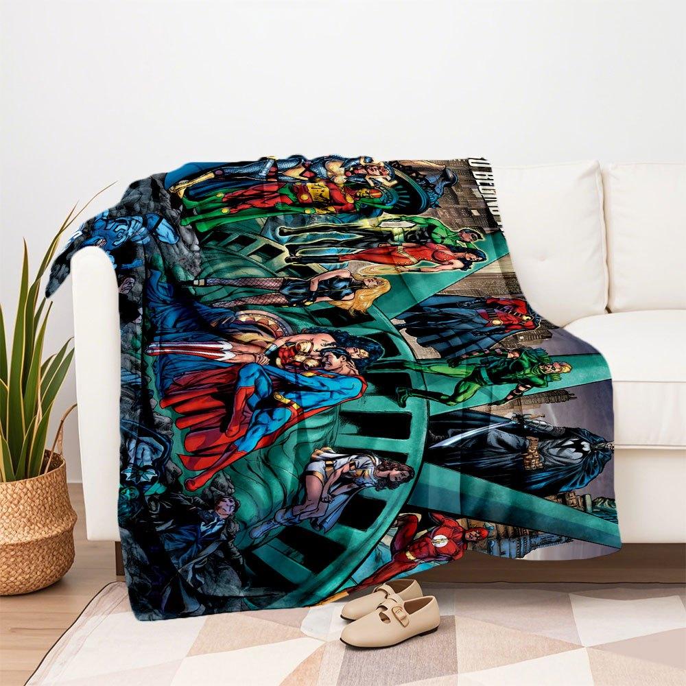 Justice League So Begins The End DC Comics Book Cover Art Print Poster Blanket Flannel Throw Blanket for Sofa, Bed, Travel, Camping, Office
