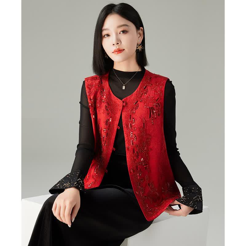 Women s New Chinese Style Embroidered Vest L