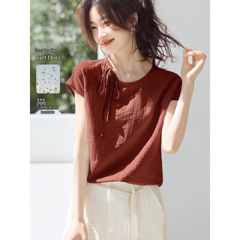 MOHAN YIMEI New Chinese Style Elegant Round Neck Blouse M
