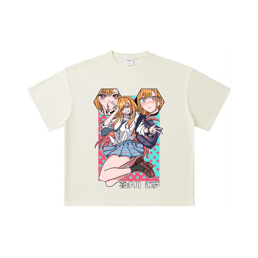 

Хлопковая футболка унисекс плотностью 260 г/м², двойная пряжа, 32 нити, 100% хлопок, с принтом Марин из My Dress-Up Darling V3, тяжелый хлопок S абрикосовый