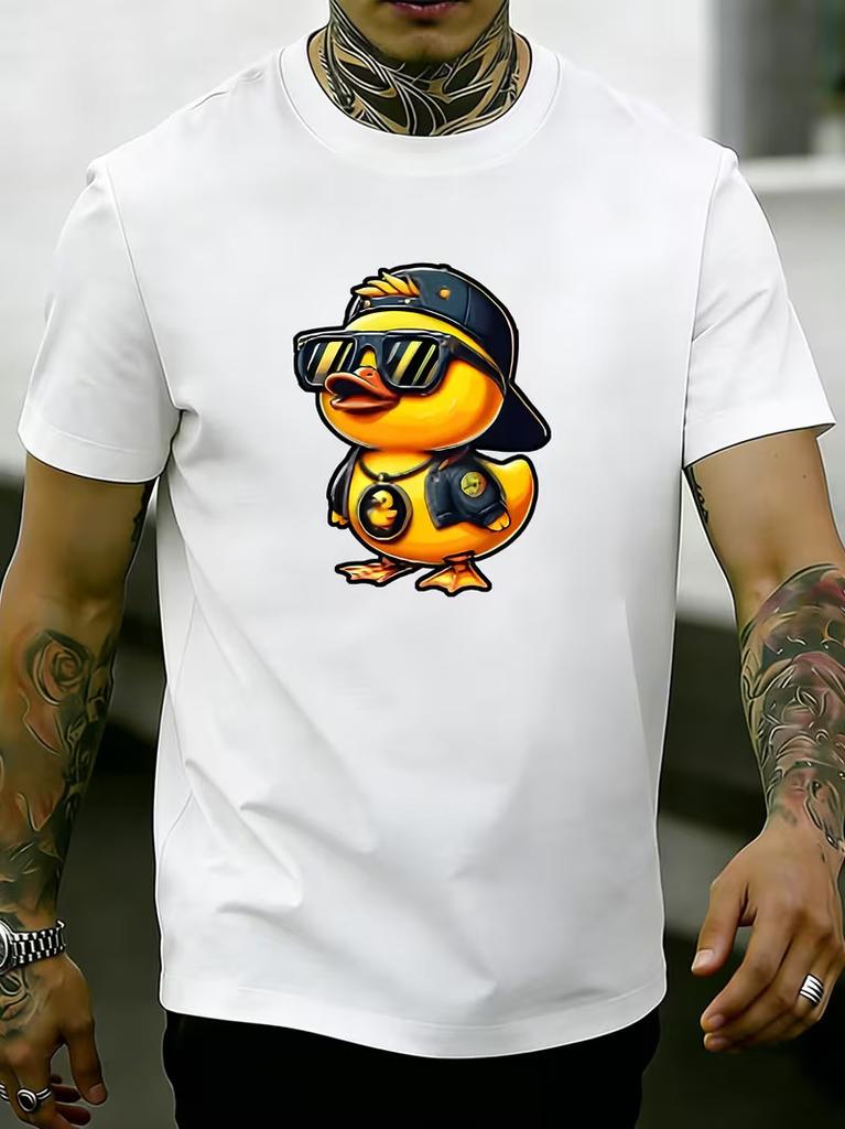 Mens Yellow Duck Graphic T Shirt Cute Cartoon Casual Sports Short Sleeve Tee