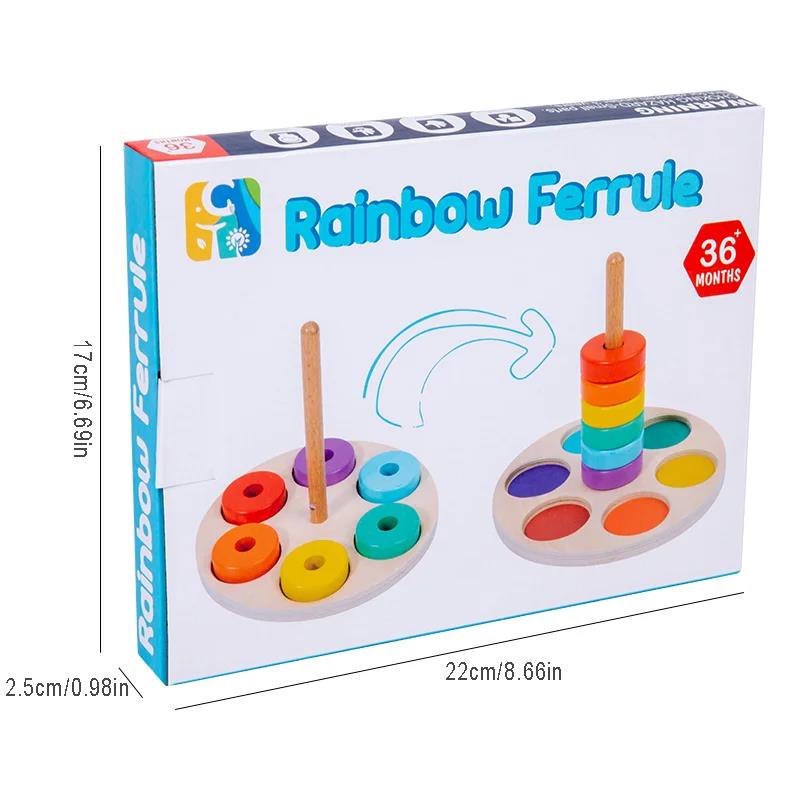 Baby Holz Regenbogen Stapelspielzeug Montessori Bunte Blöcke Klassifizierung und Nestspiele Feinmotoriktraining Formen zuordnen