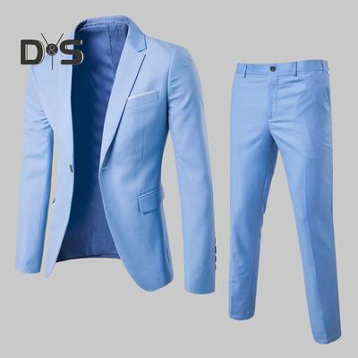 2ks/sada Pánská souprava Slim Fit Souprava klopa Dlouhý rukáv Oblek s jedním knoflíkem Kabát Středně vysoké kalhoty Souprava Jednobarevné Business Outfit