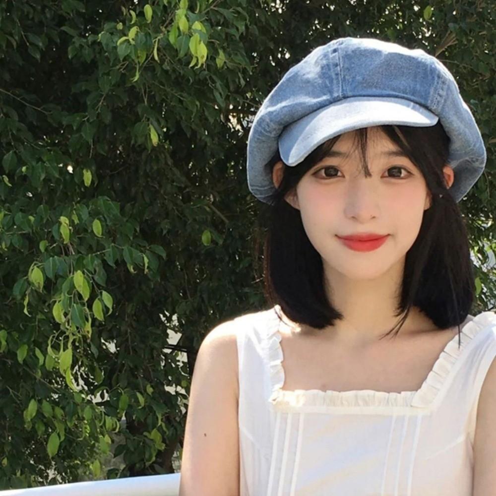 British Style Denim Octagonal Hat Head Circumference Newsboy Cap Casual Cloud Hat  Girl