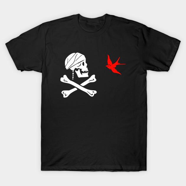 

Men Black Print T-shirt Flag Of Captain Jack Sparrow No-Cut Transfer Paper Print Cotton Tshirt L чорний
