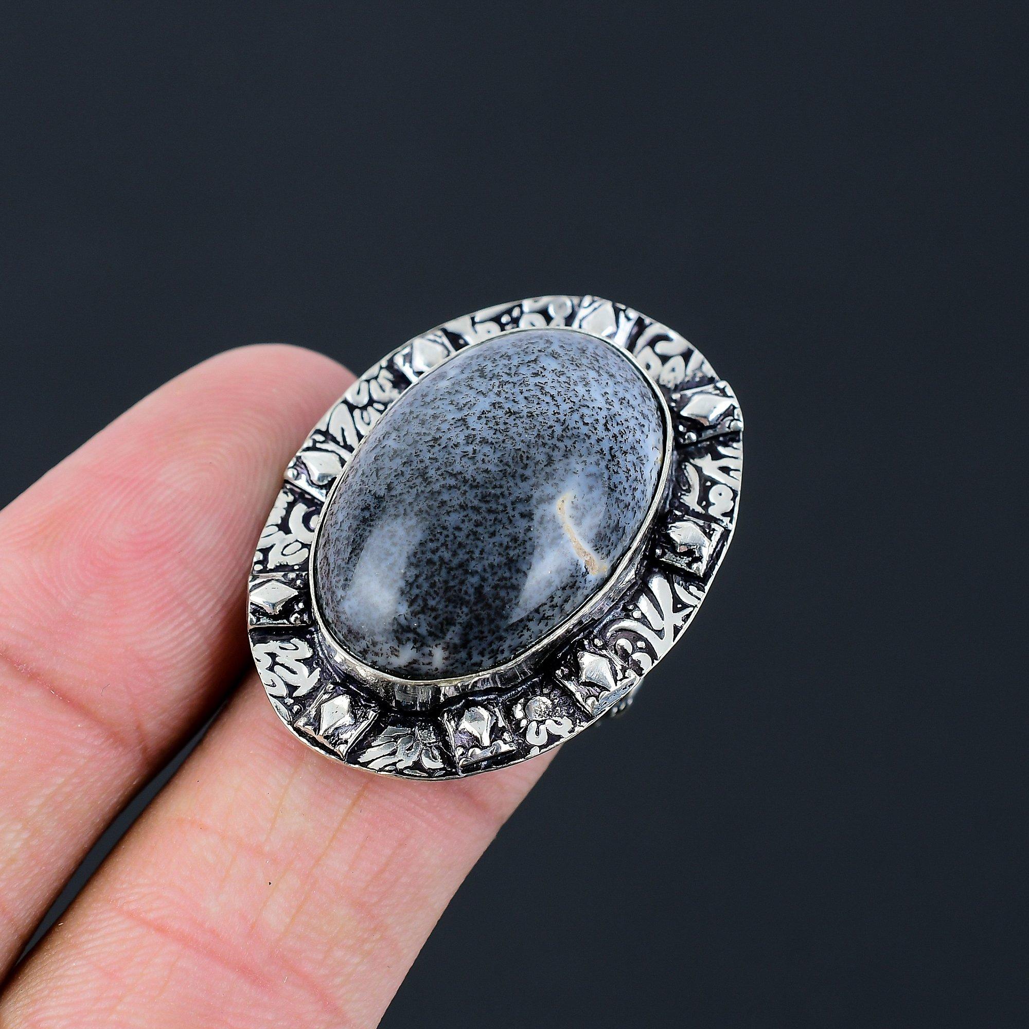 Daughters Day Deal 925 Silver Oval Dendrite Opal Stone Mother New Statement Ring 9