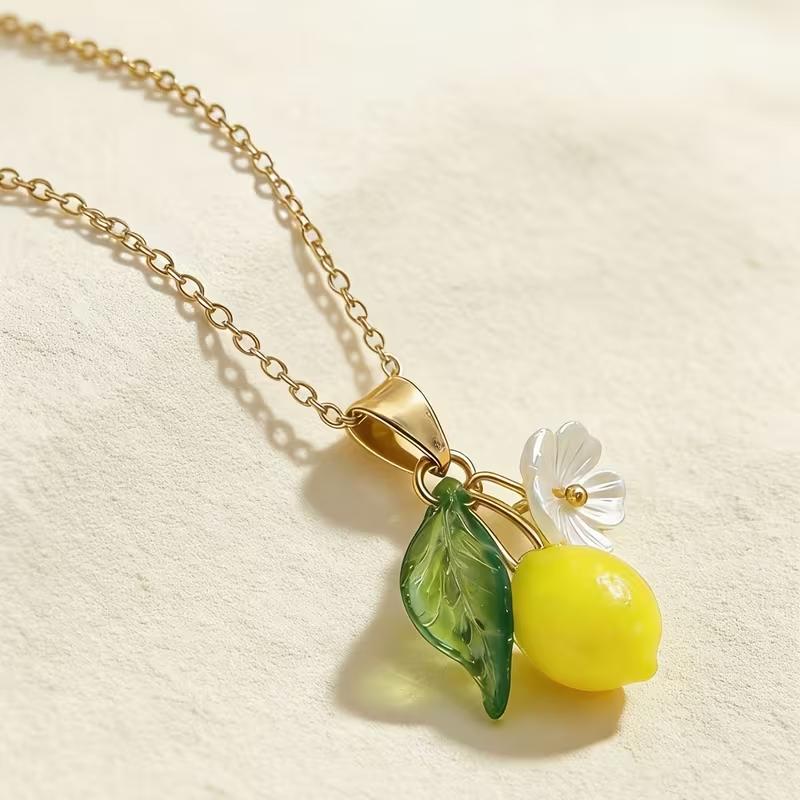 Lemon Fruit Pendant Necklace for Women Flower Chain Daily Wear Jewelry Gifts