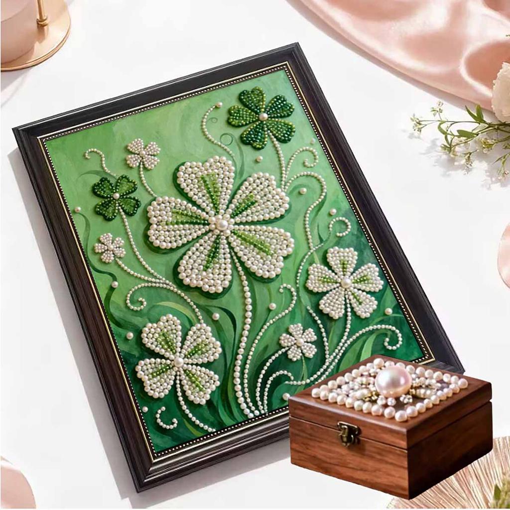 Crystal Pearl Painting 5D DIY Frame Decoration Painting Clover Home Wall Decoration Transparent Pearl Gemstone Painting Picture Art Crafts