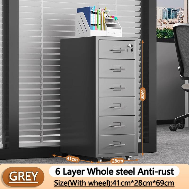 Metal filing cabinet 3/5/6 Office metal steel cabinet with wheels and lock, suitable for home offices and schools