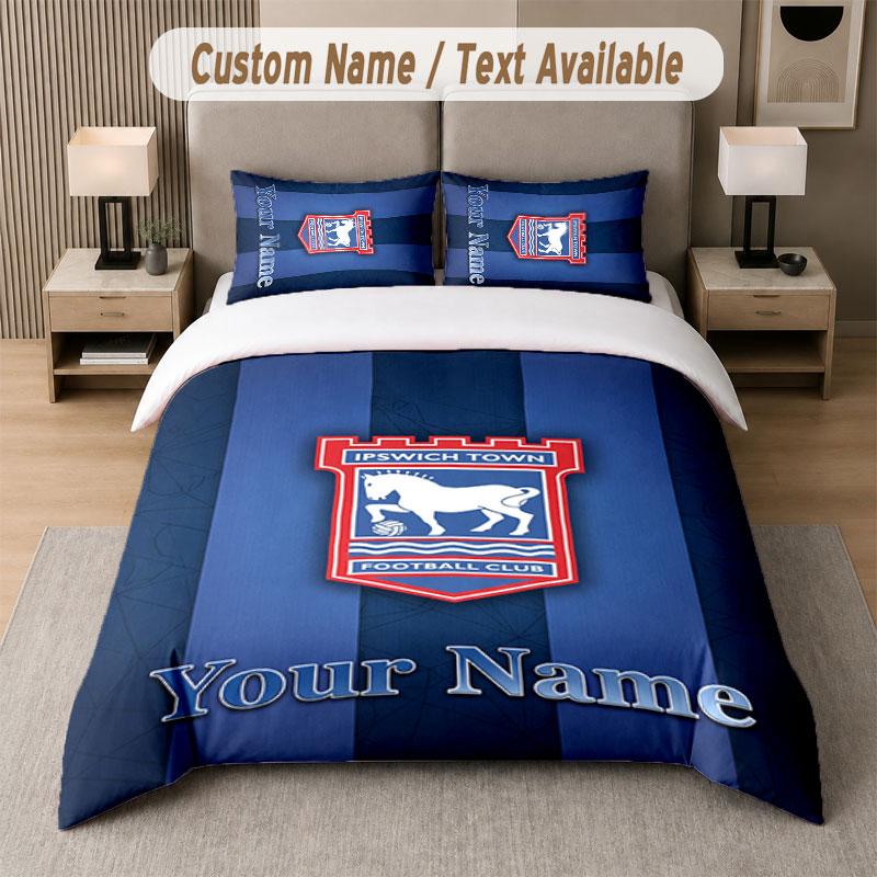 Custom Bedding Set Ipswich Town Pattern, Print Name Text 1 Duvet Cover plus 2 Pillowcases Home Textile