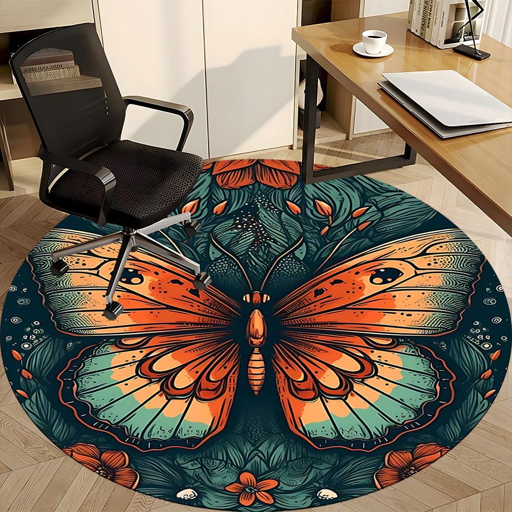 1pc Butterfly Garden Office Round Area Rug, Under Office Chairs Bedroom Living Room Home Decor, Room Deco
