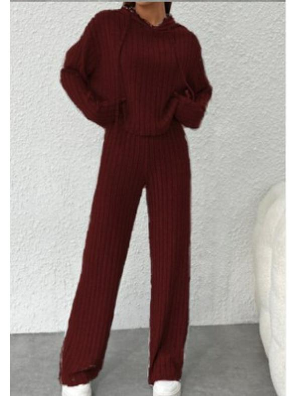 2026 European & American Women's Casual Knit Stripe Hoodie Set
