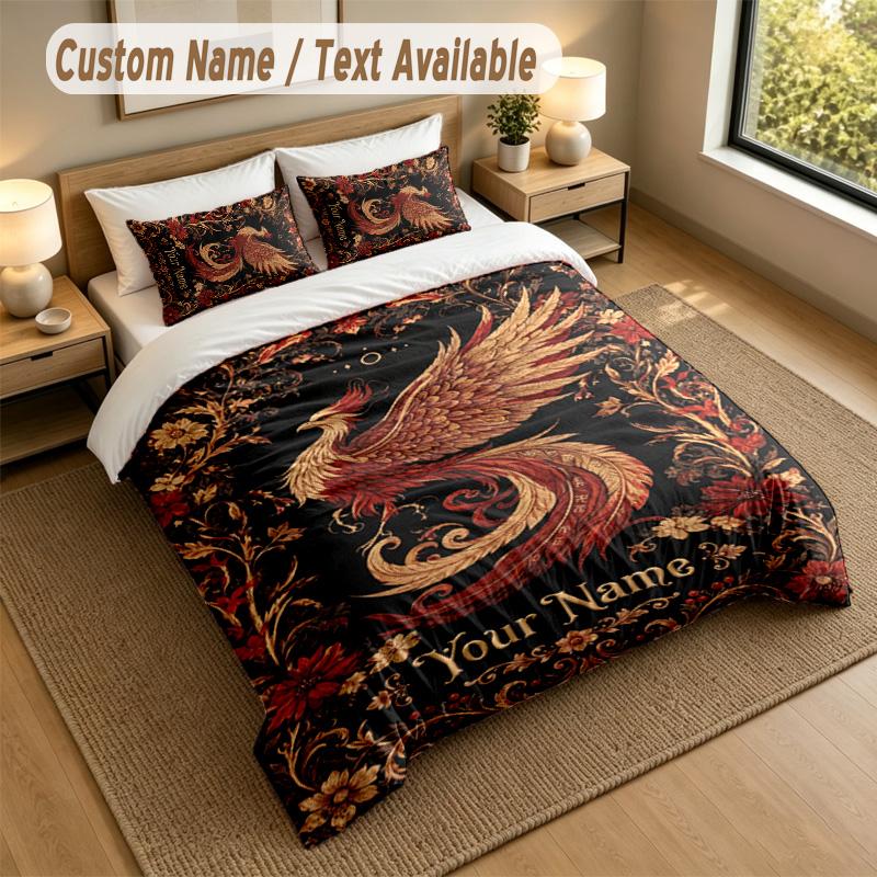 Dragon Phoenix Theme Personalized 3Pcs Bedding Set Custom Text & Name 1 Sheet 2 Pillowcases Household Bedding 1pc