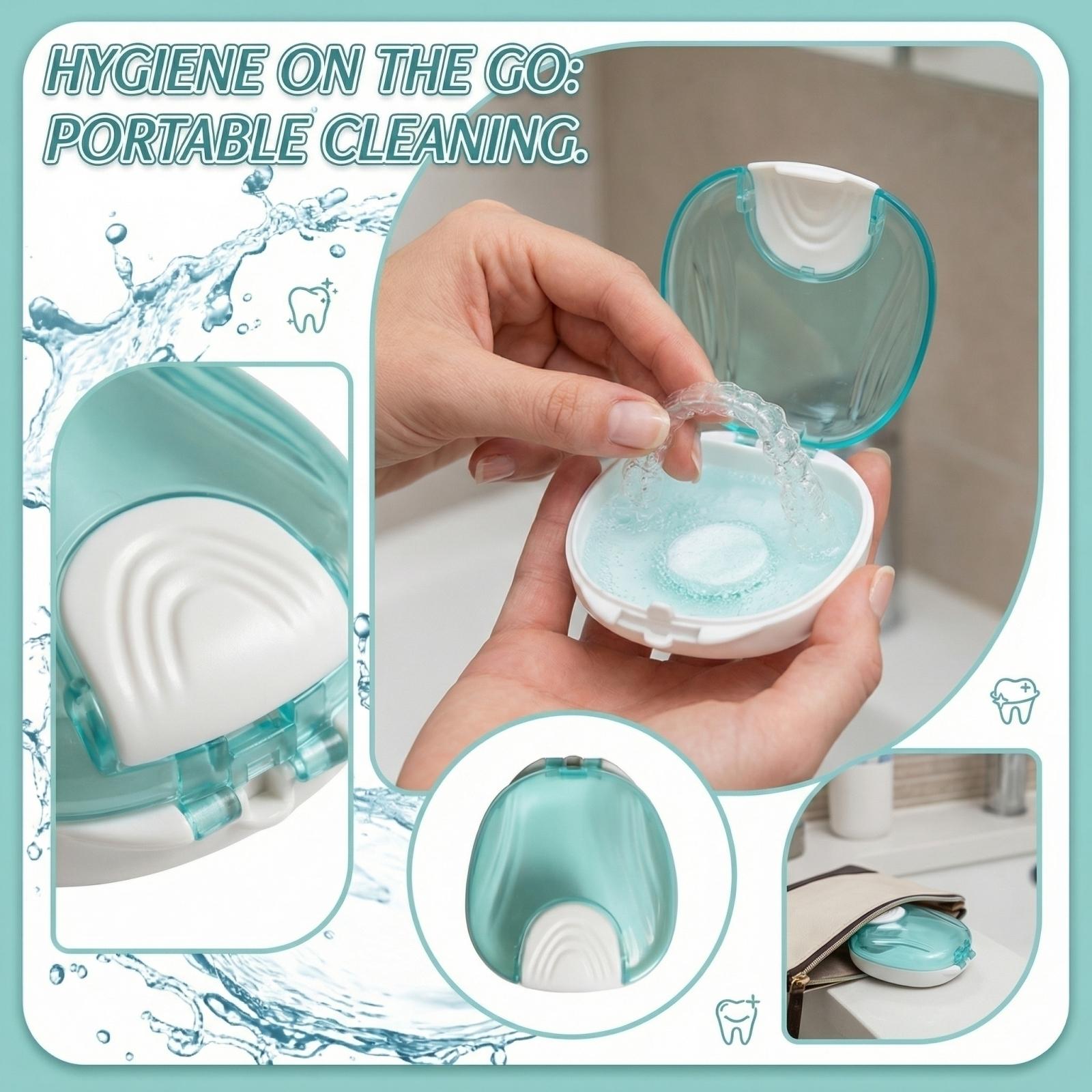 

Portable Braces Cleaning Box Denture Cleaner Portable Teeth Box One Size циан