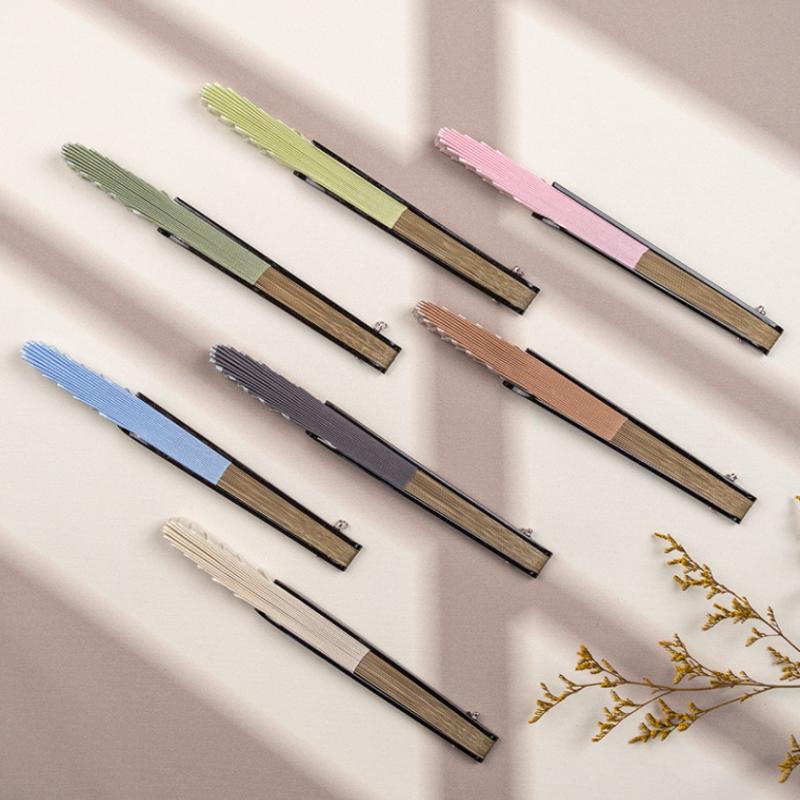 Kūrybiškas Retro Mini Kriauklės Ventiliatorius Medvilnės Lino Audinys Kiniškas Sulankstomas Rankinis Ventiliatorius Švelnus Vientisas Spalvinis Rankinis Ventiliatorius Moterų