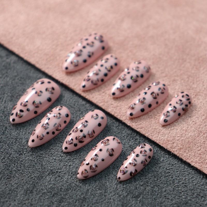 Press-On Nails With Pink Leopard Print Design - Sweet Edgy Style Women Almond Short/Long Tips Flexible Fit