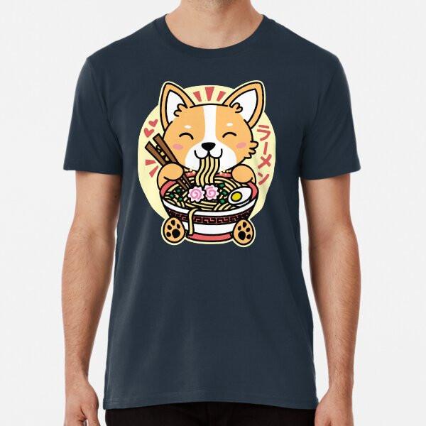 Corgi Eating Ramen Cute Kawaii Noodles Premi S To 5XL Made In the AU/USA T-Shirt