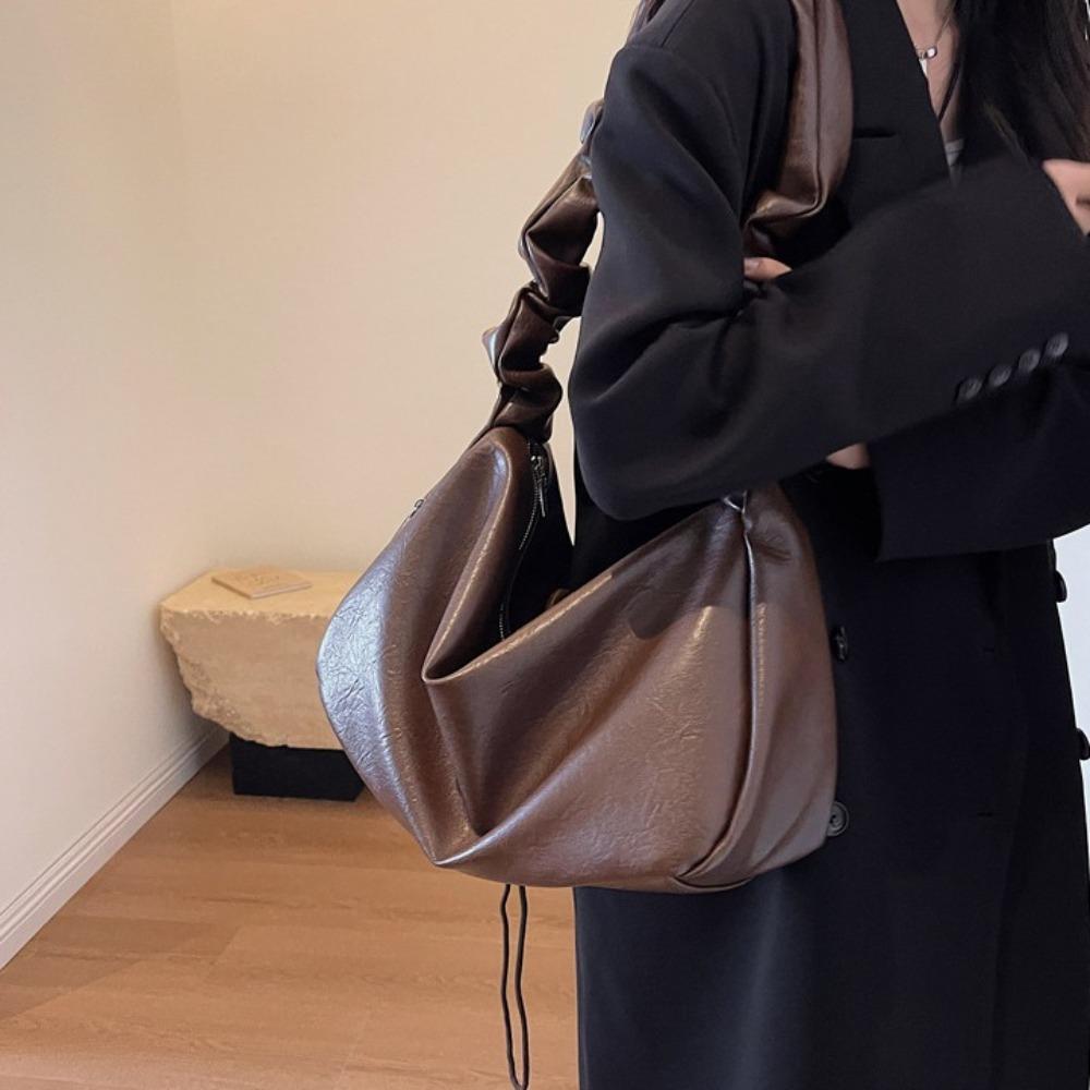 Solid Color Ruched Underarm Bag Large Capacity Single Shoulder Bag All Match Pleated Bag  Ladies