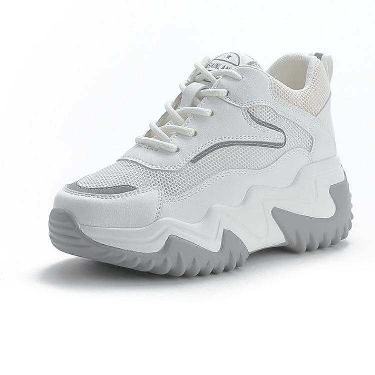 Lace-up Casual Shoes Women's Thick-soled Inner Height Increase Summer Breathable Mesh Shoes Low-top Muffin Bottom Dad Shoes Women