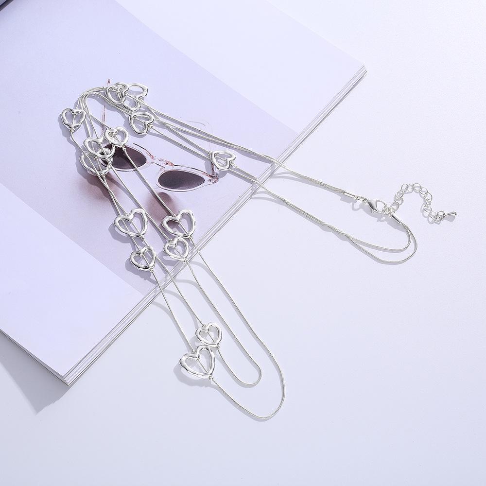 Necklace Simple And Popular Peach Heart Exquisite Long Necklace Double-Layer Sweater Chain
