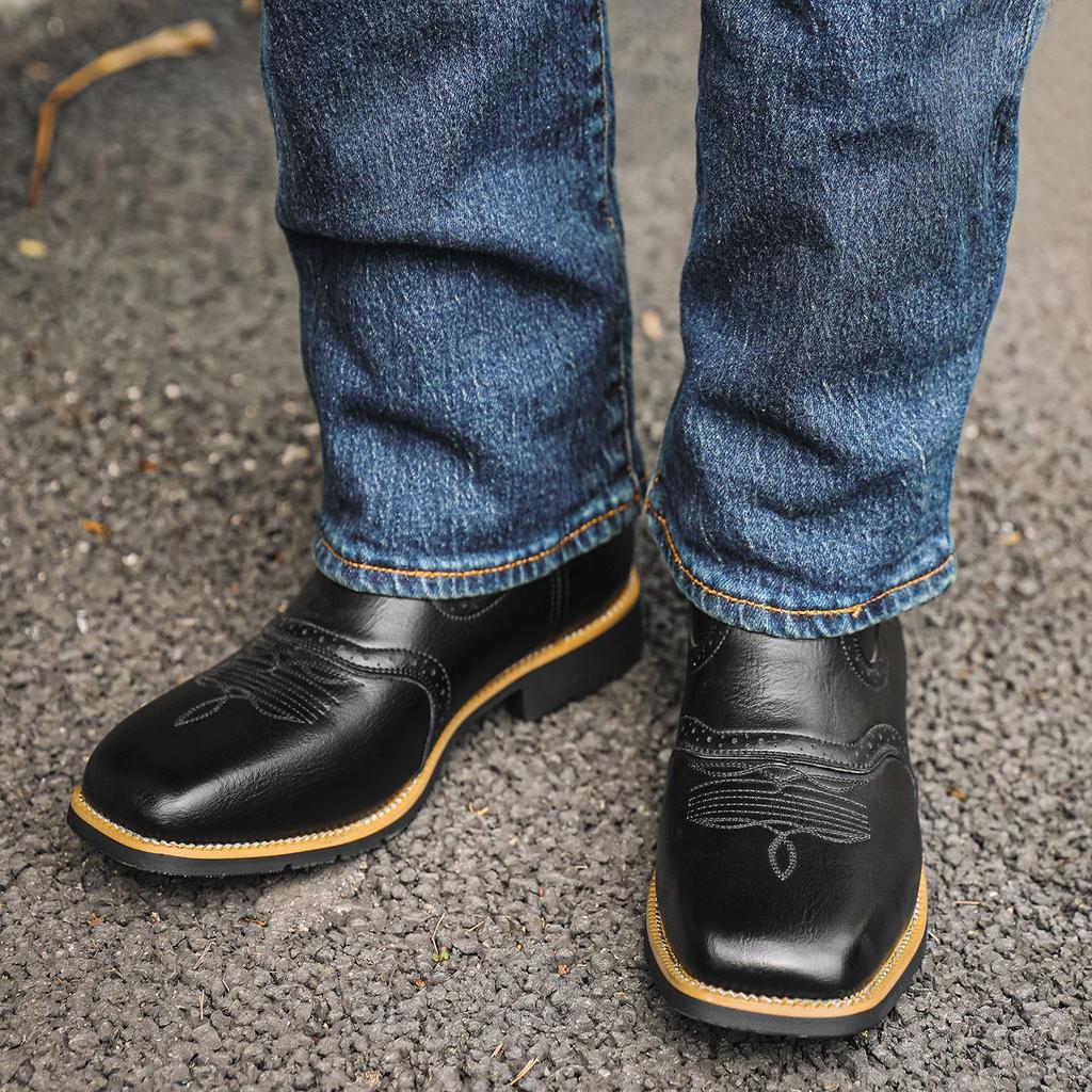 Men Mid-calf Boots Embroidery Retro Handmade Mens Boots Western Cowboy Boot Pointed Toe Boots Hand Stitching Outdoor Men's Shoes