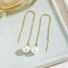 Elegant 14k Gold Tassel Pearl Ear Cuffs - Geometric Dangle Earrings for Women