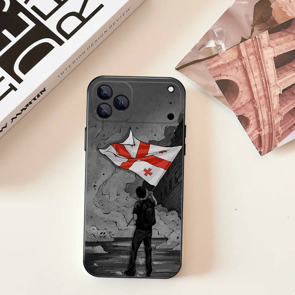 

G-Georgia Flag Phone Case For iPhone 11,12,13,14,15,16,17,Pro,Max,Plus,E,SE4,Air,Mini Black Soft Cover iPhone16Plus