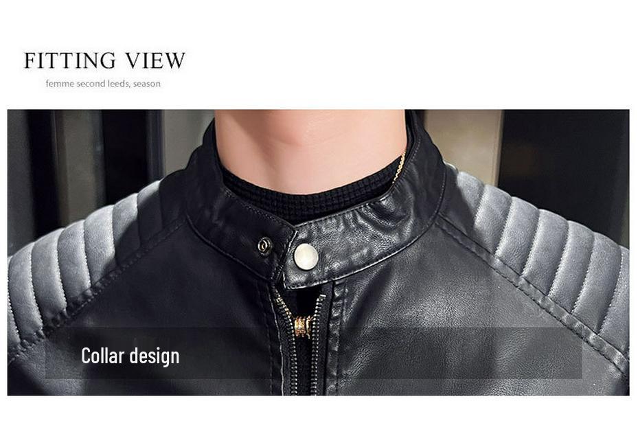 Men's Autumn Winter PU Leather Flight Jacket - Stand Collar, Casual, Trendy Motorcycle Outerwear, Plus Size Available.
