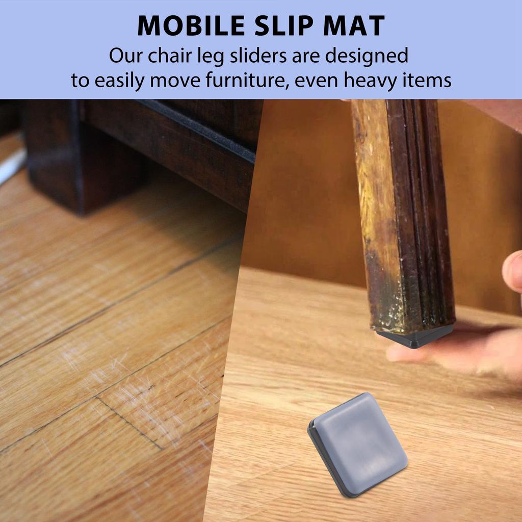 A20F-20Pcs Chair Glides Furniture Sliders PTFE Easy Moving Pads Square With Nail Feet Protector For Hardwood Floor