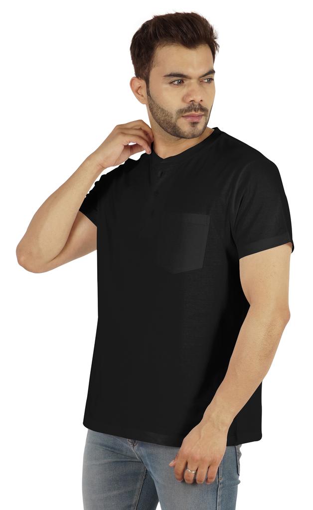 Inkmeso Solides Henley-T-Shirt für Herren Baumwolle Kurzarm T-Shirts Tasche