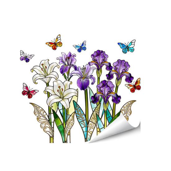 

Colorful Spring Floral Window Cling Double-Sided Static Glass Sticker Stained Glass Effect Flowers Butterflies Window Decal for Kitchen Bedroom D