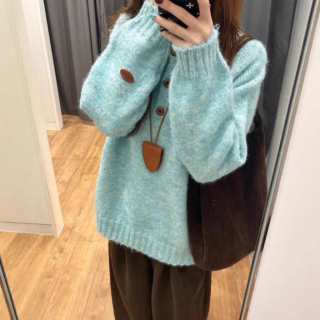 Herbst und Winter Rundhals Pullover Gestrickter Pullover für Damen Locker Lässig Langärmliges Innenoberteil