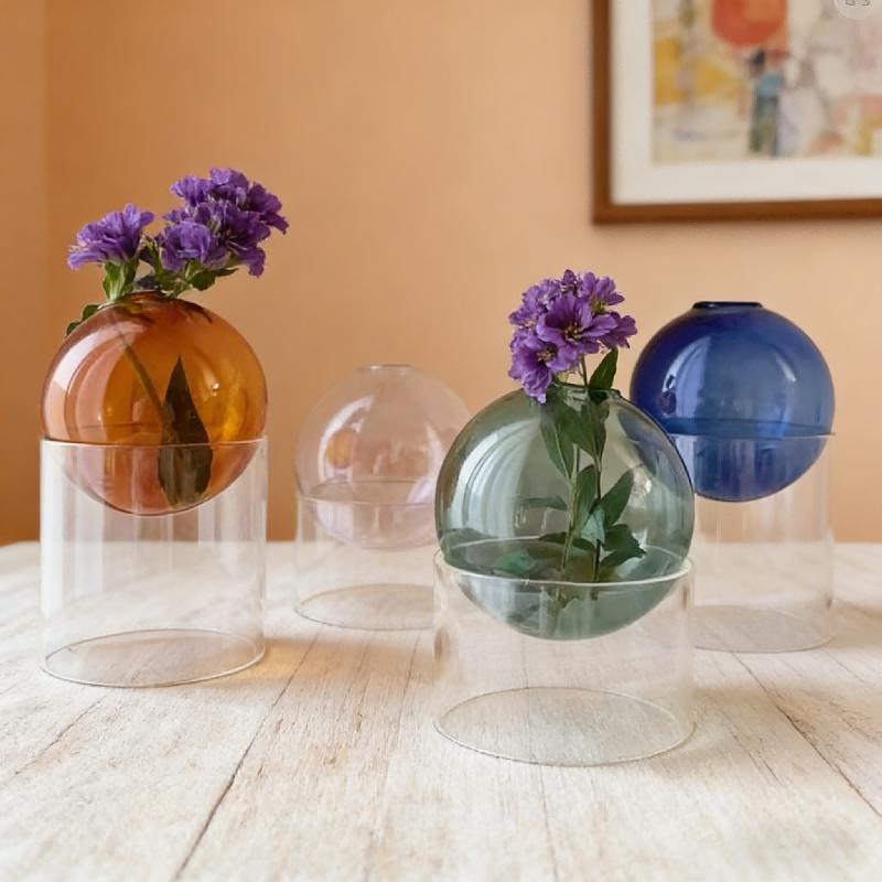 Vintage Round Glass Vase Borosilicate Mini Terrarium Stylish Water Plant Pot for Desktop Home Decor And Flower Arrangement