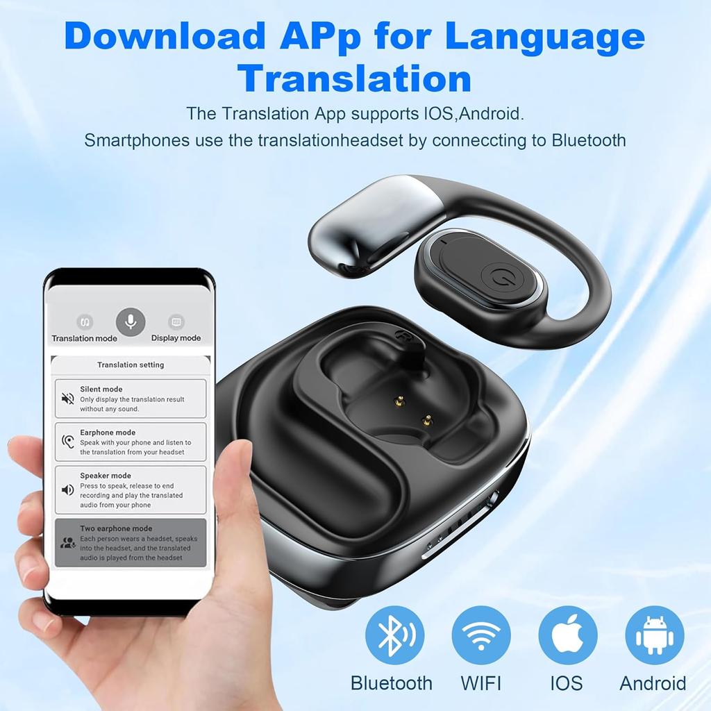 Ai Translation Earbuds 3-in-1 Bluetooth 5.4 Translator Earphones 144 Languages Translate Wireless Headphones for Travel Business Learning Headsets