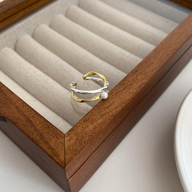 Minimalist Copper Chic Geometric Ring With Crossed Design And Pearl Accent Women For